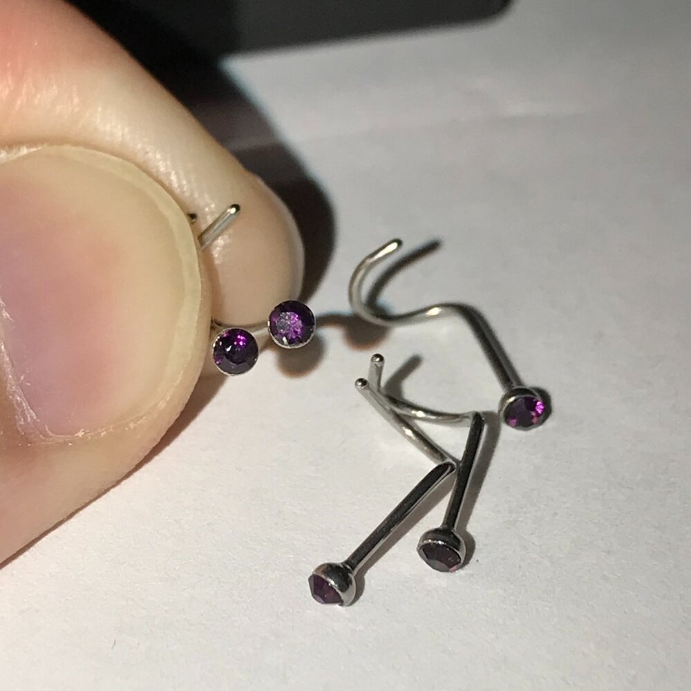 Amethyst Purple 22 Gauge Curved Nose Ring